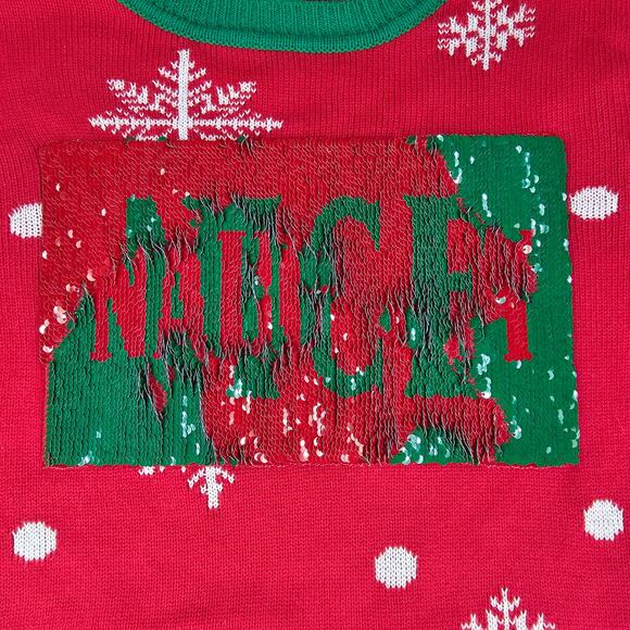 TO BE JOLLY WOMENS REVERSIBLE SEQUIN NAUGHTY NICE HOLIDAY SWEATER SIZE MEDIUM - Picture 7 of 14